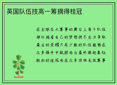 英国队伍技高一筹摘得桂冠