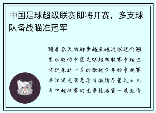 中国足球超级联赛即将开赛，多支球队备战瞄准冠军