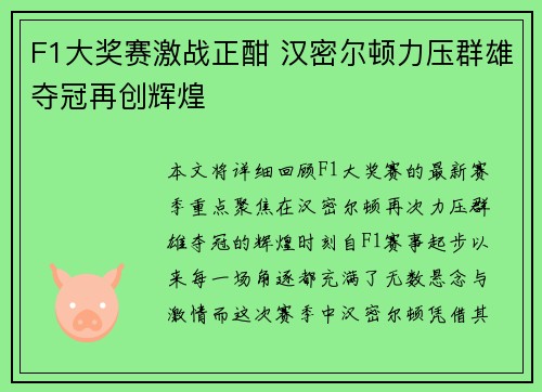 F1大奖赛激战正酣 汉密尔顿力压群雄夺冠再创辉煌