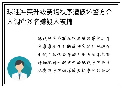 球迷冲突升级赛场秩序遭破坏警方介入调查多名嫌疑人被捕